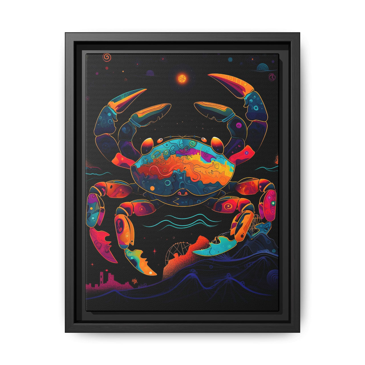 Neon Tide Crab Canvas Wall Art with Frame