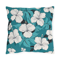 Thumbnail for Decorative pillow with white floral design on a teal background