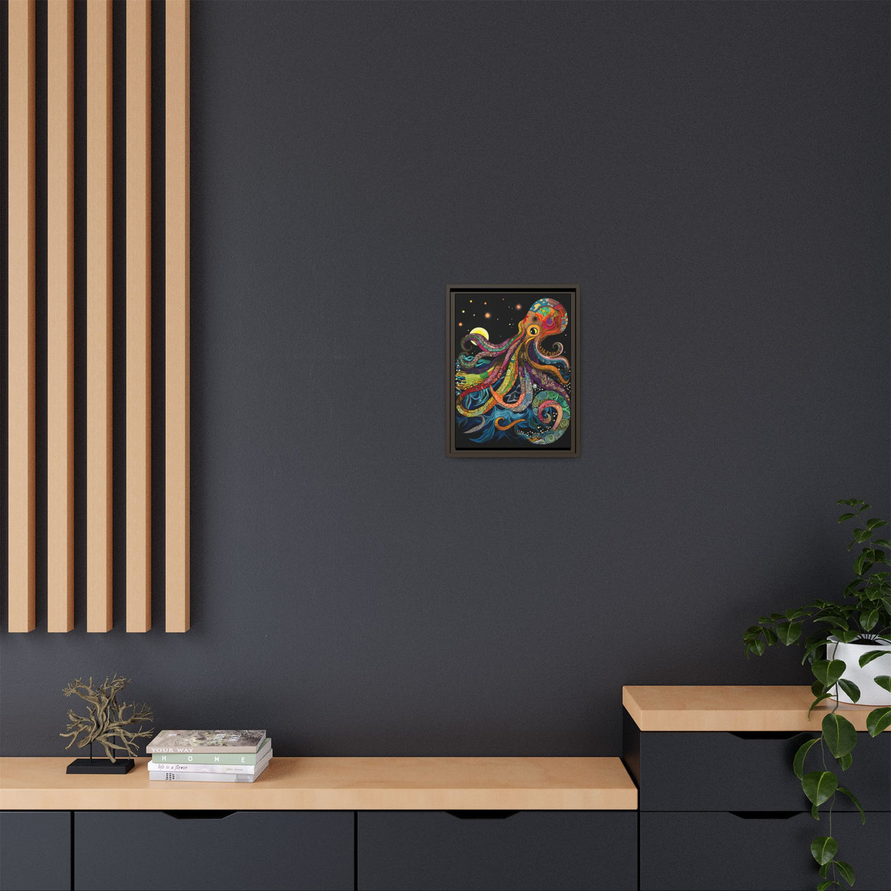 Midnight Depths Octopus Canvas Wall Art with Frame