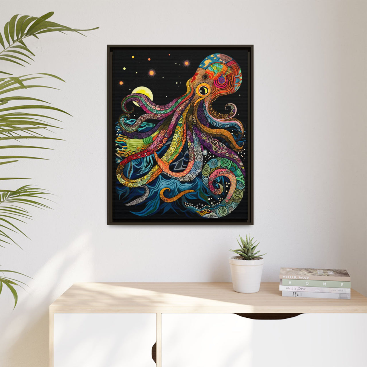 Midnight Depths Octopus Canvas Wall Art with Frame