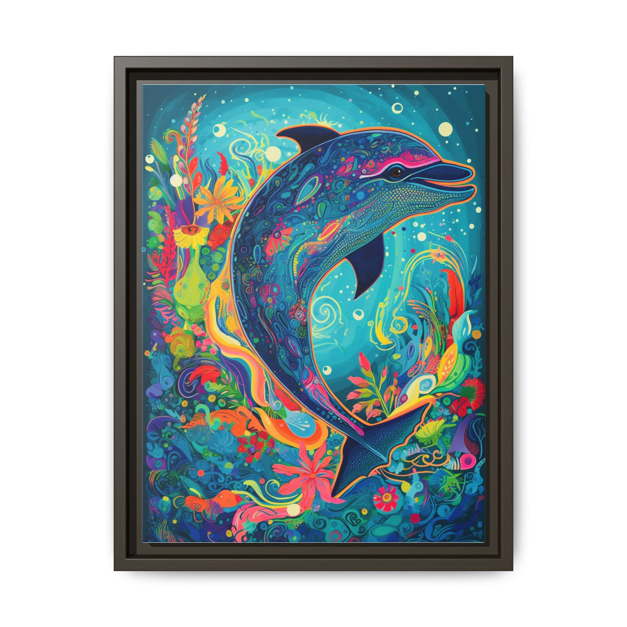 Ocean Bloom Dolphin Canvas Wall Art with Frame