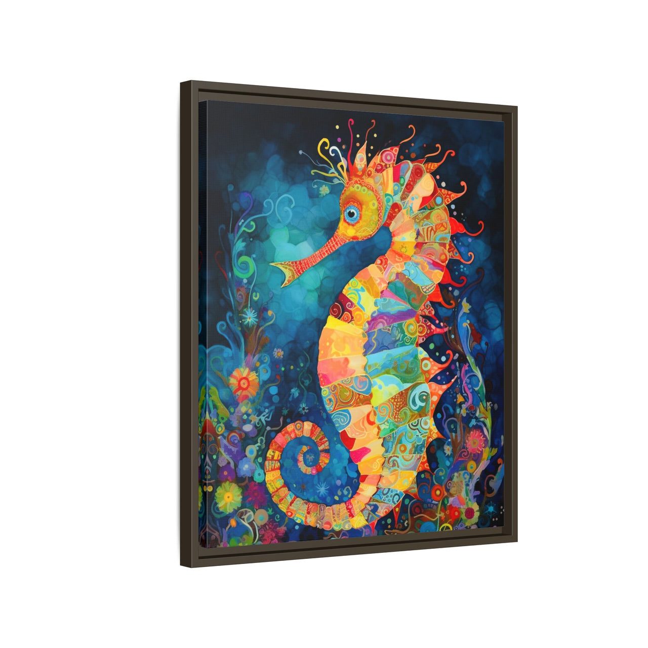 Coral Carnival Seahorse Canvas Wall Art with Frame