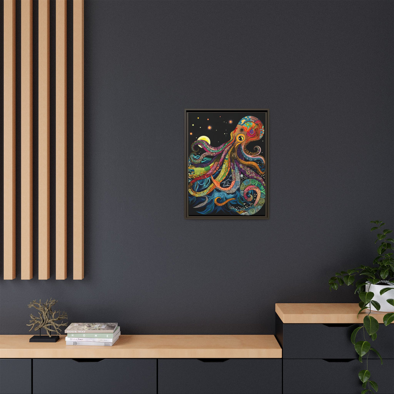 Midnight Depths Octopus Canvas Wall Art with Frame