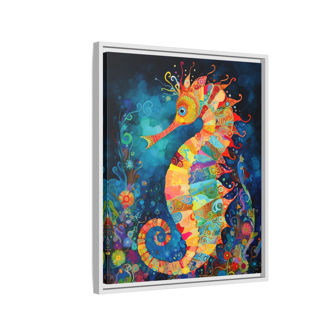 Coral Carnival Seahorse Canvas Wall Art with Frame