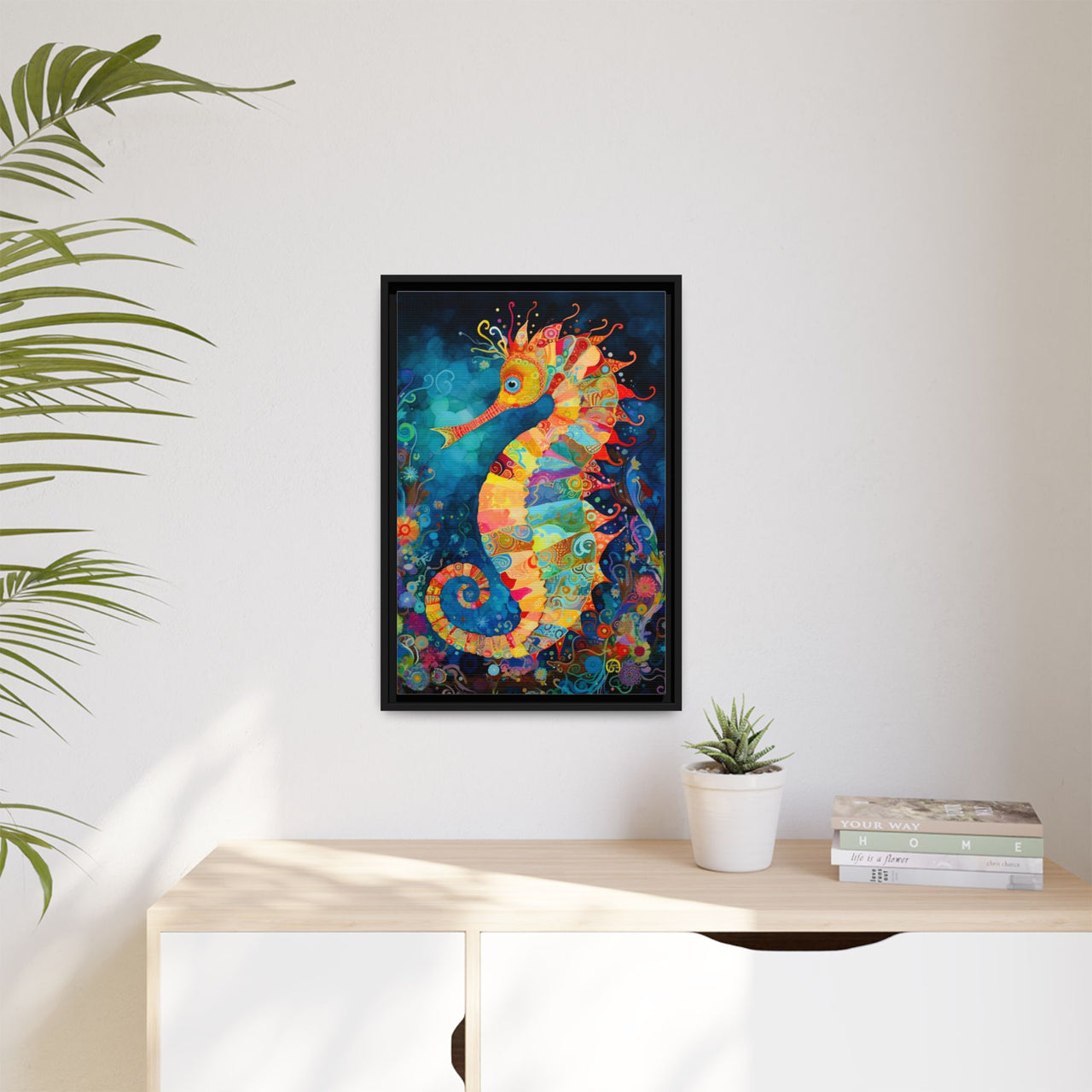 Coral Carnival Seahorse Canvas Wall Art with Frame