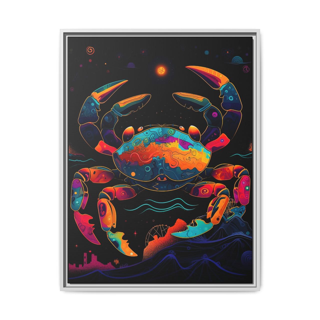 Neon Tide Crab Canvas Wall Art with Frame