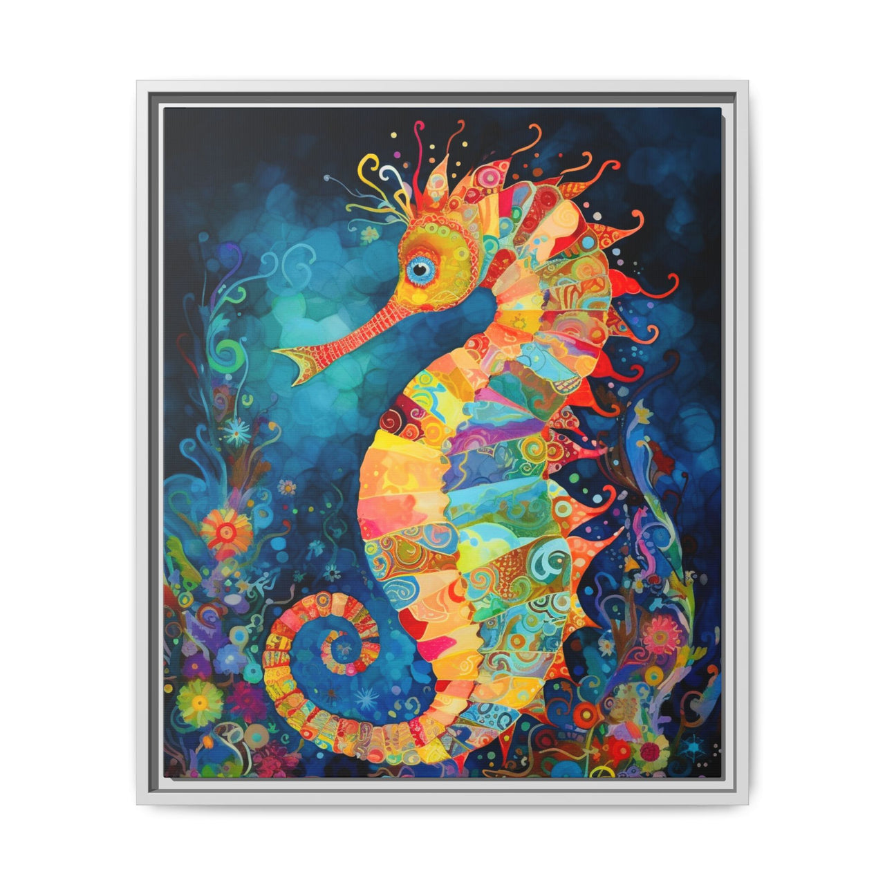 Coral Carnival Seahorse Canvas Wall Art with Frame