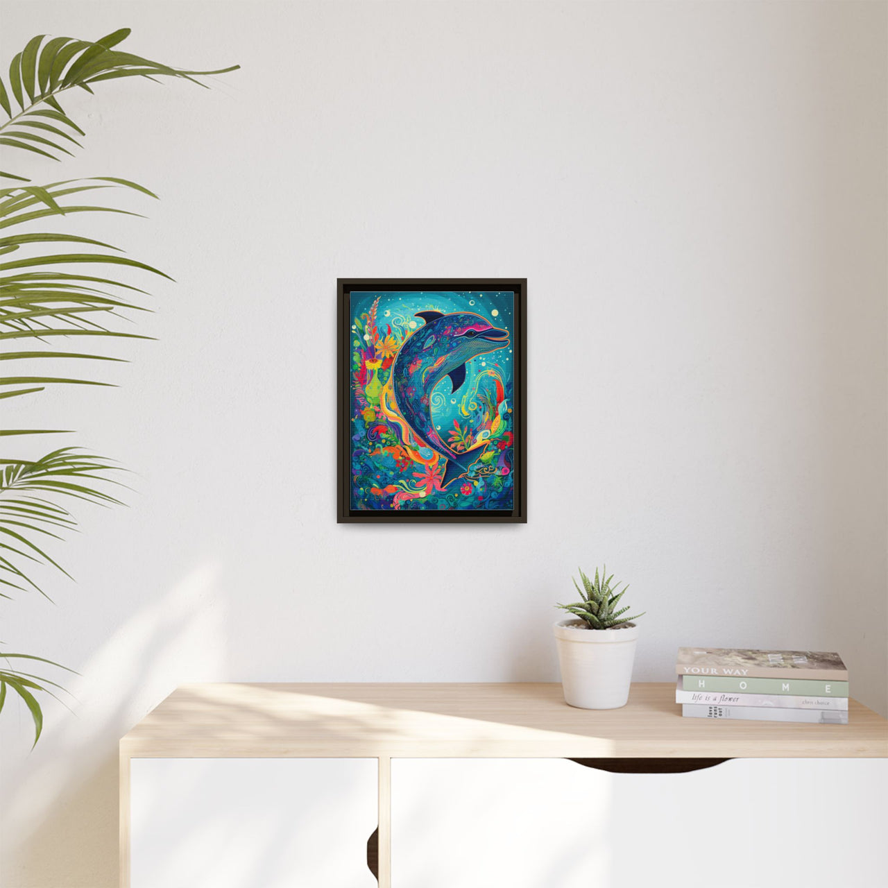 Ocean Bloom Dolphin Canvas Wall Art with Frame