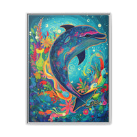Thumbnail for Ocean Bloom Dolphin Canvas Wall Art with Frame