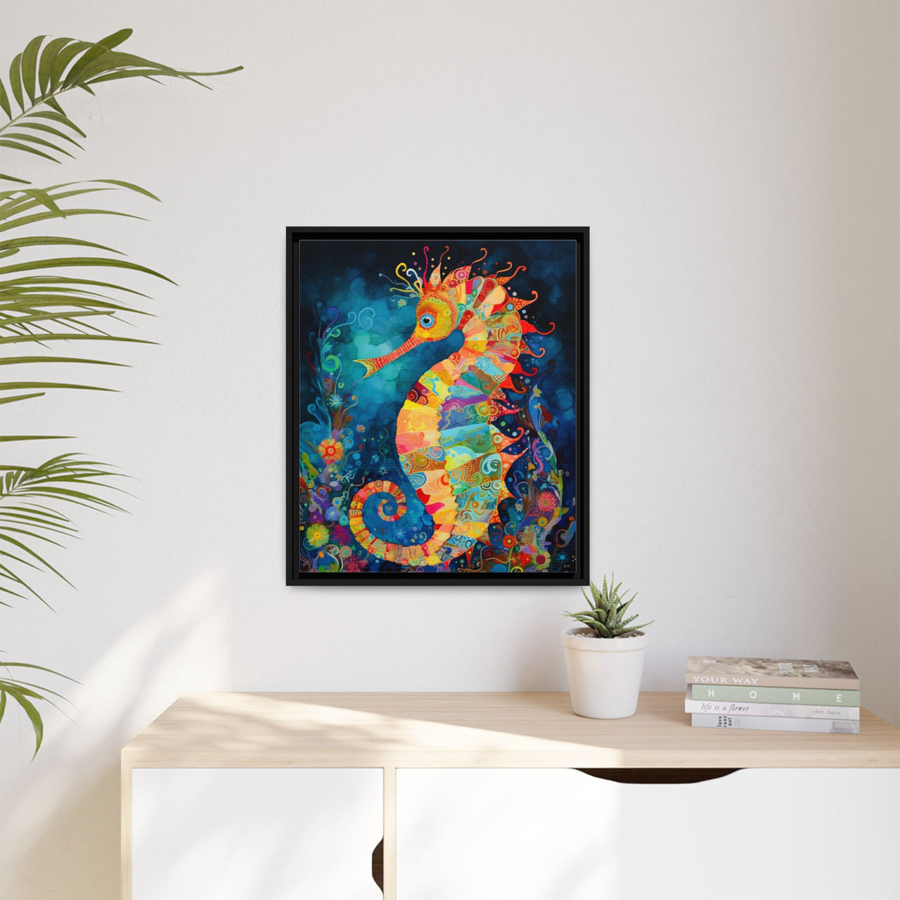Coral Carnival Seahorse Canvas Wall Art with Frame