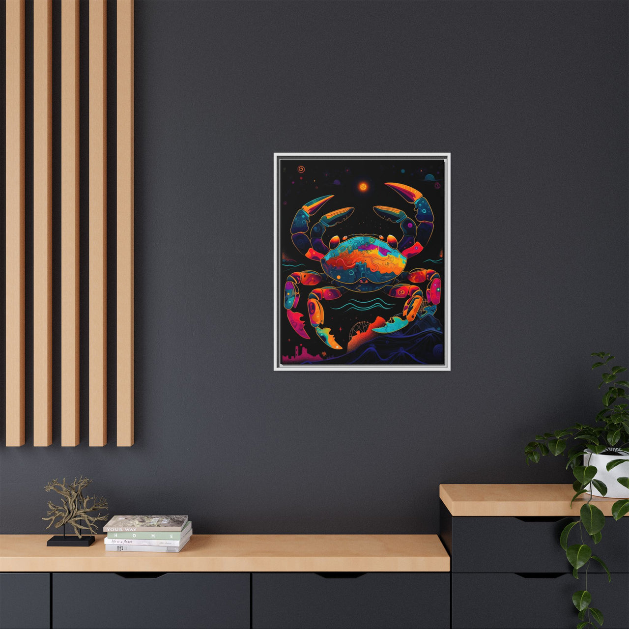 Neon Tide Crab Canvas Wall Art with Frame