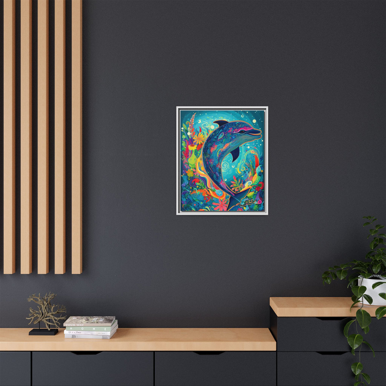 Ocean Bloom Dolphin Canvas Wall Art with Frame