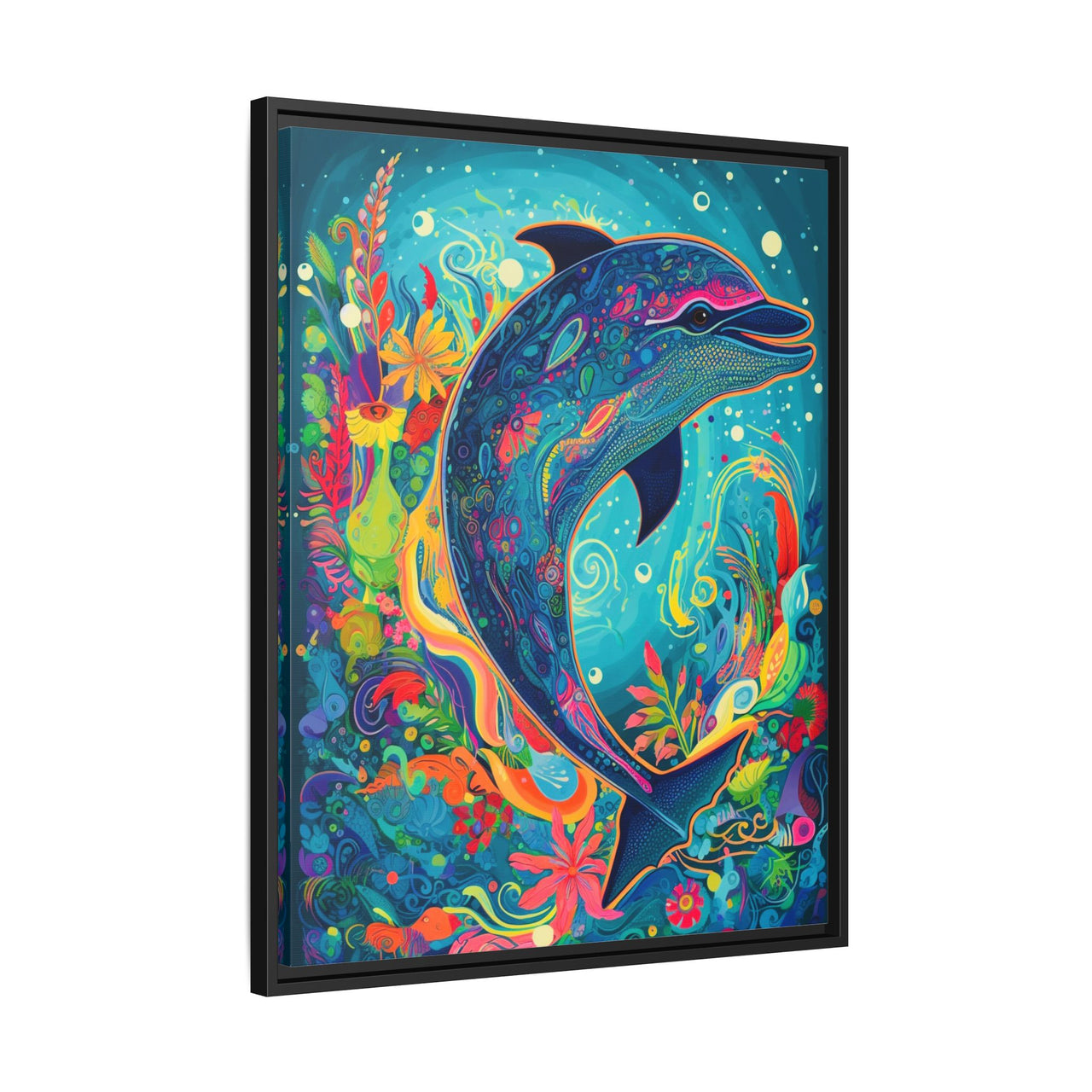 Ocean Bloom Dolphin Canvas Wall Art with Frame