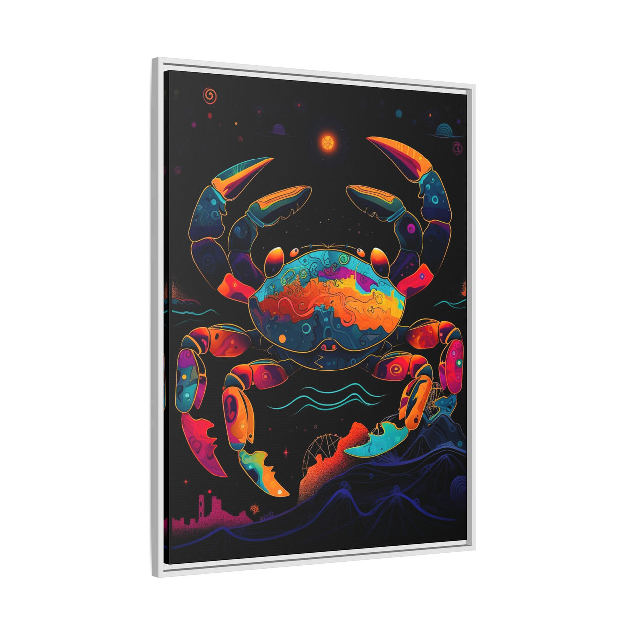 Neon Tide Crab Canvas Wall Art with Frame