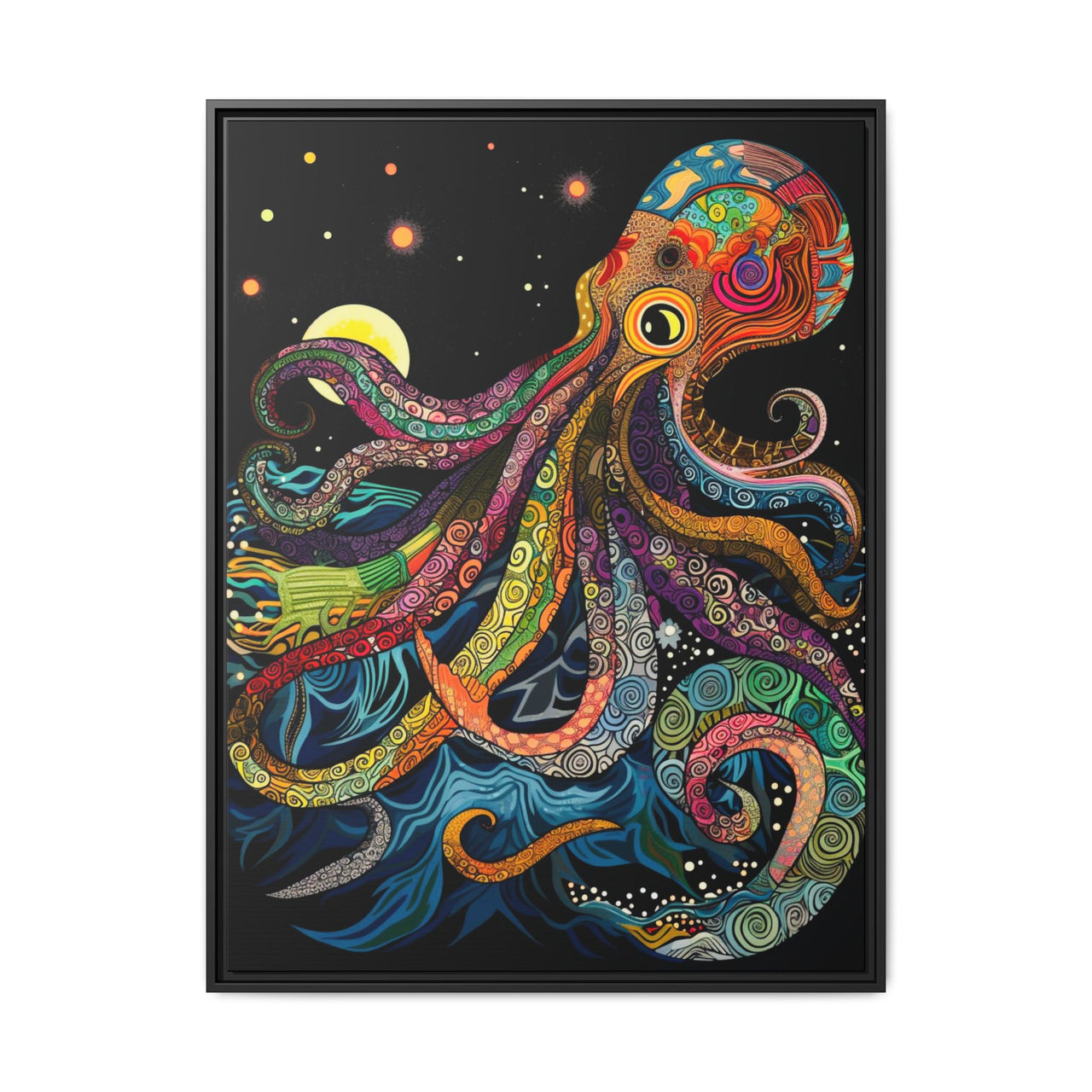 Midnight Depths Octopus Canvas Wall Art with Frame