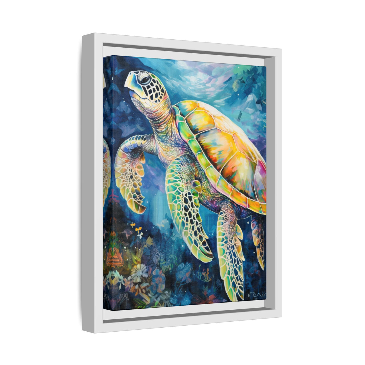 Gliding Turtle Canvas Wall Art with Frame