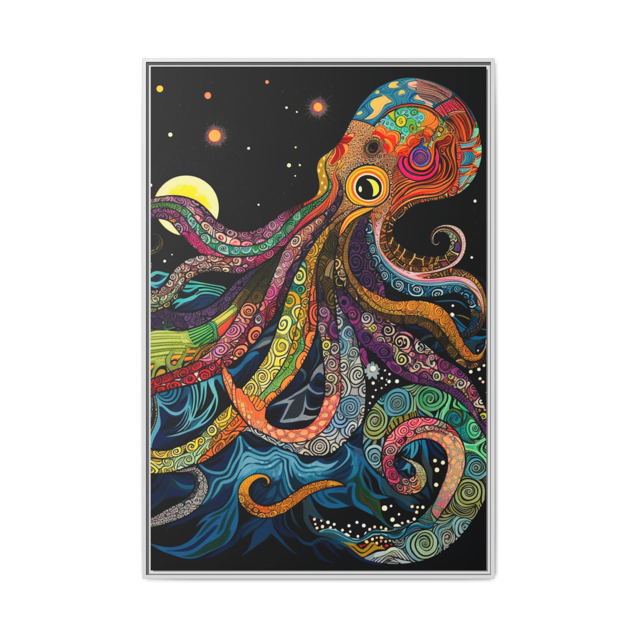 Midnight Depths Octopus Canvas Wall Art with Frame