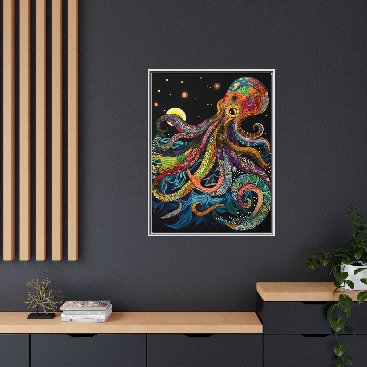 Midnight Depths Octopus Canvas Wall Art with Frame