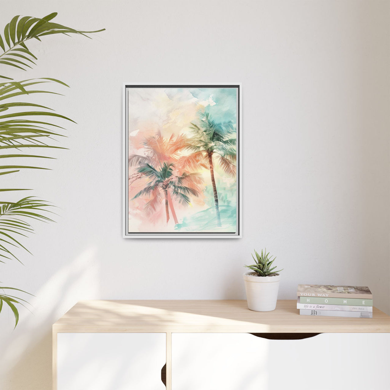 Palm Glow Canvas Wall Art with Frame