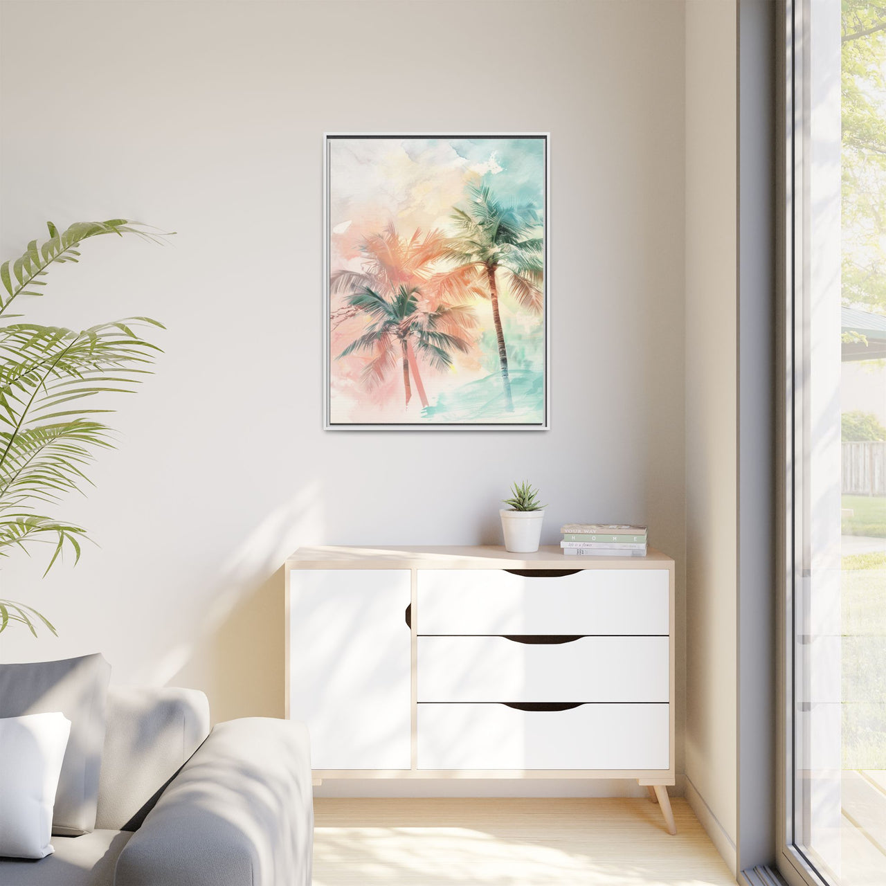 Palm Glow Canvas Wall Art with Frame