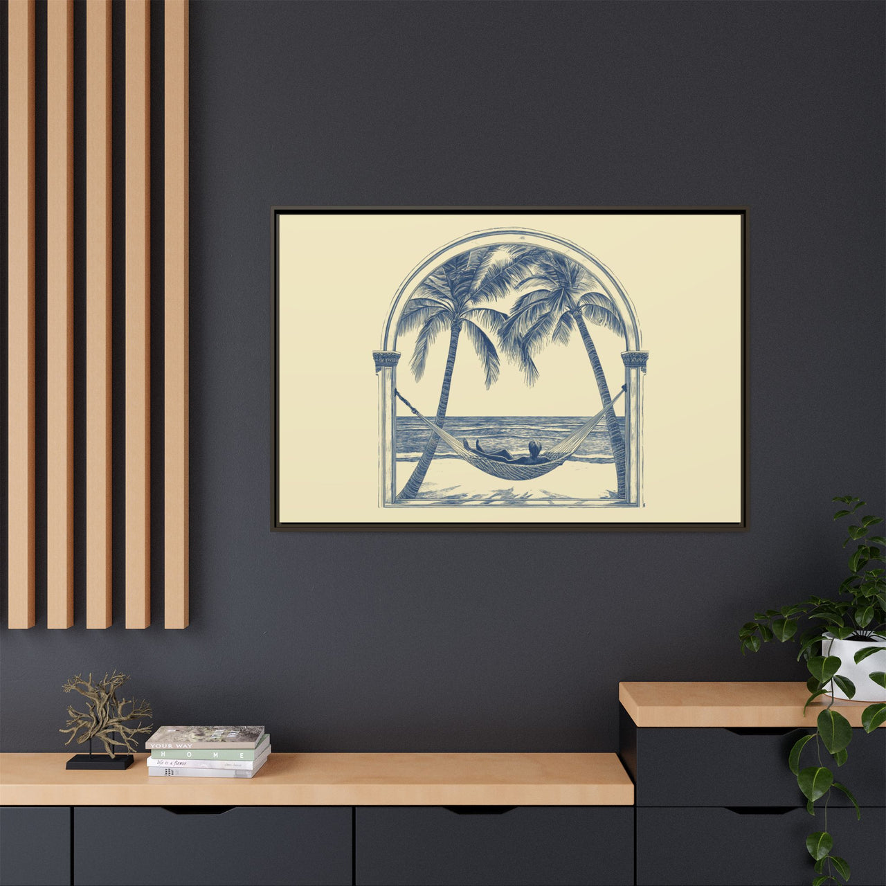Palm Retreat Hammock Canvas Wall Art with Frame