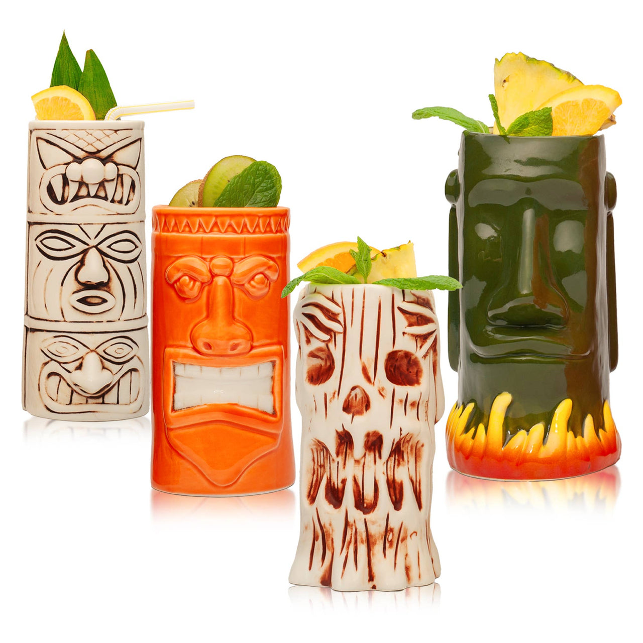 Hand-Carved and Hand-Painted Tiki Mugs - Assorted Set of 8-1