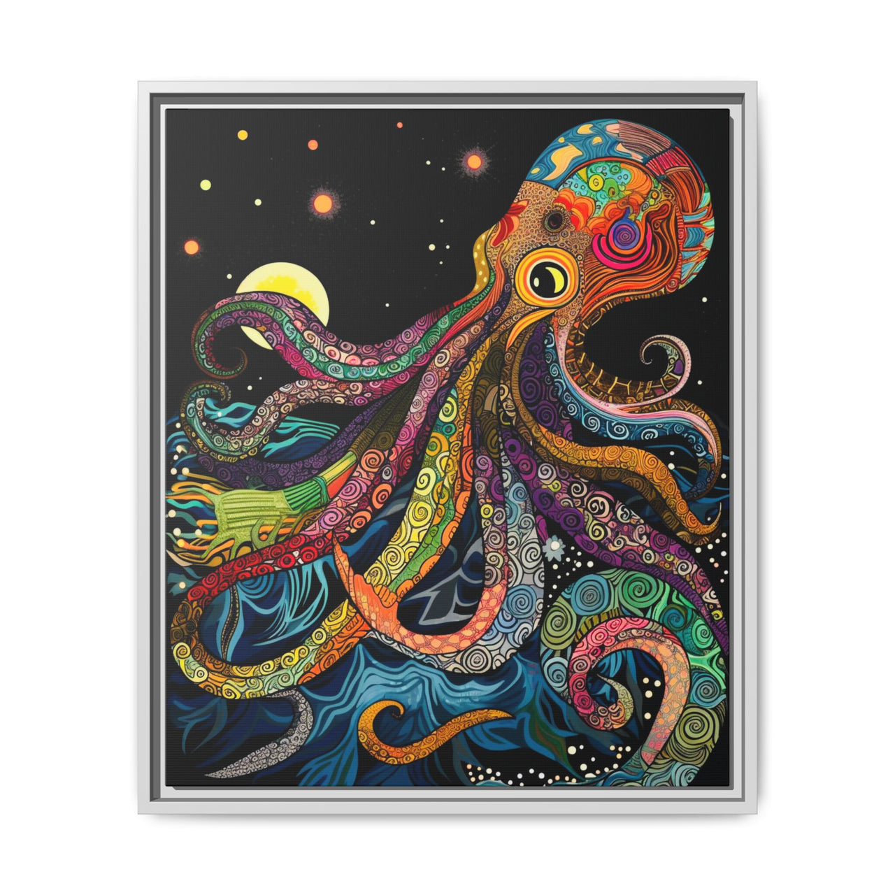 Midnight Depths Octopus Canvas Wall Art with Frame