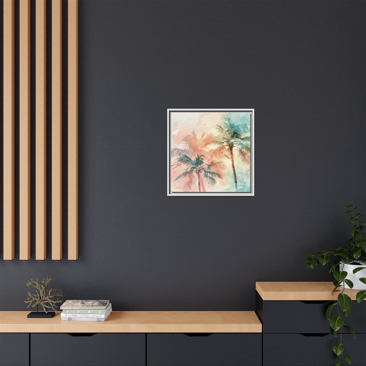 Palm Glow Canvas Wall Art with Frame