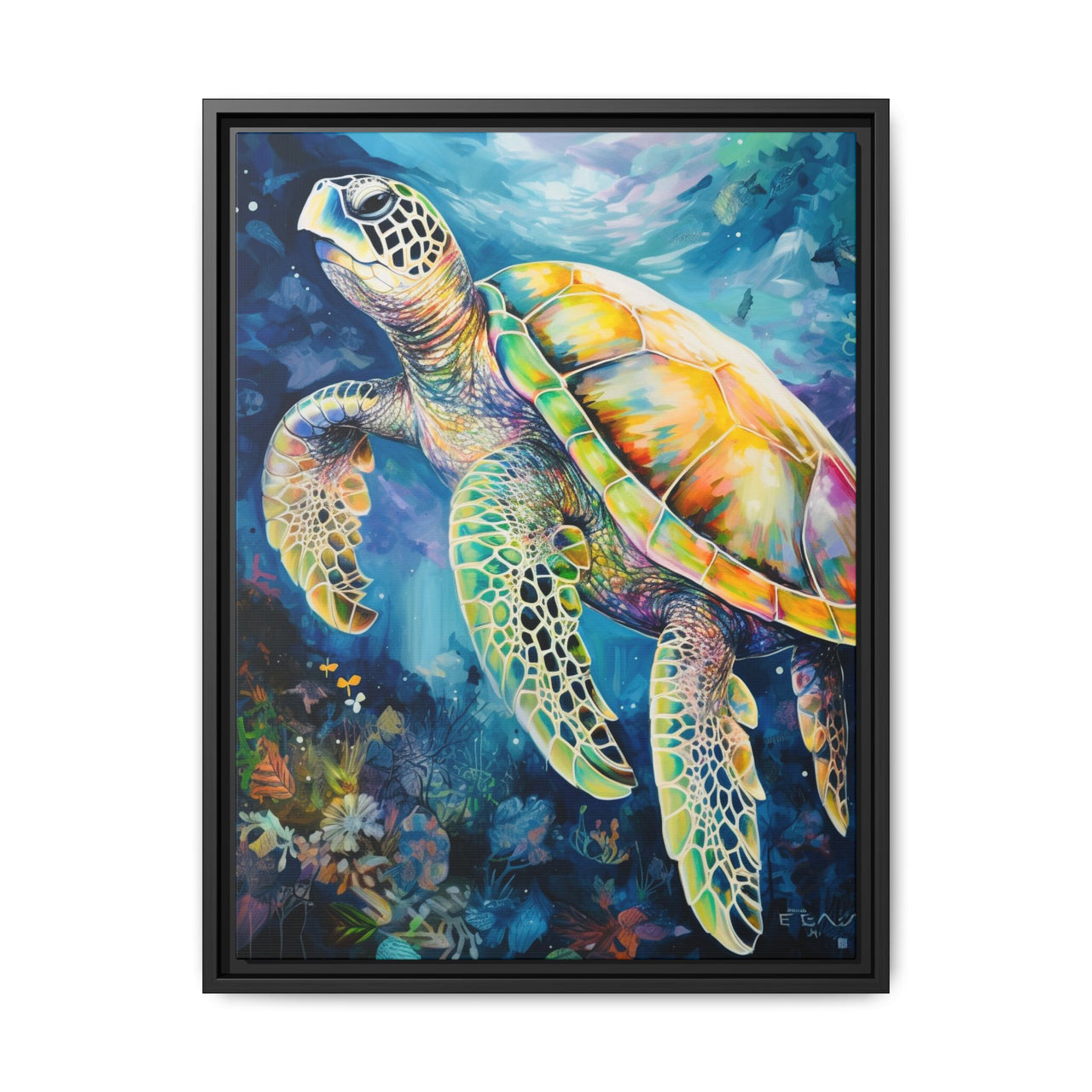 Gliding Turtle Canvas Wall Art with Frame