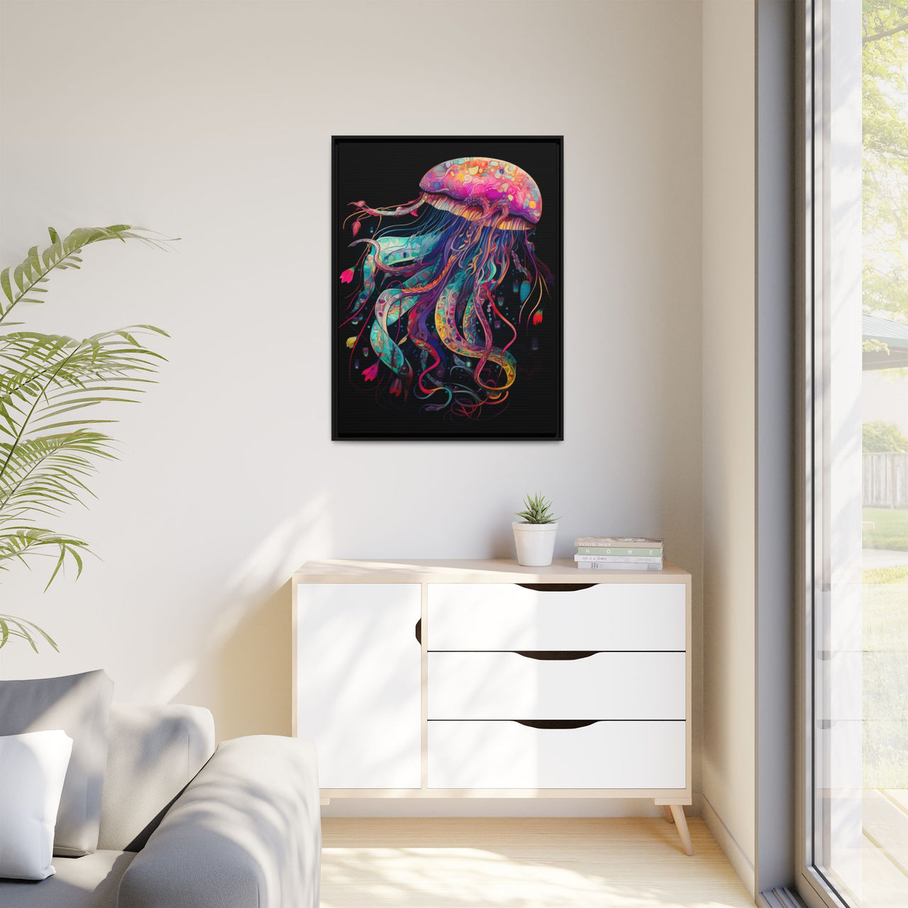Celestial Drifter Jellyfish Canvas Wall Art with Frame