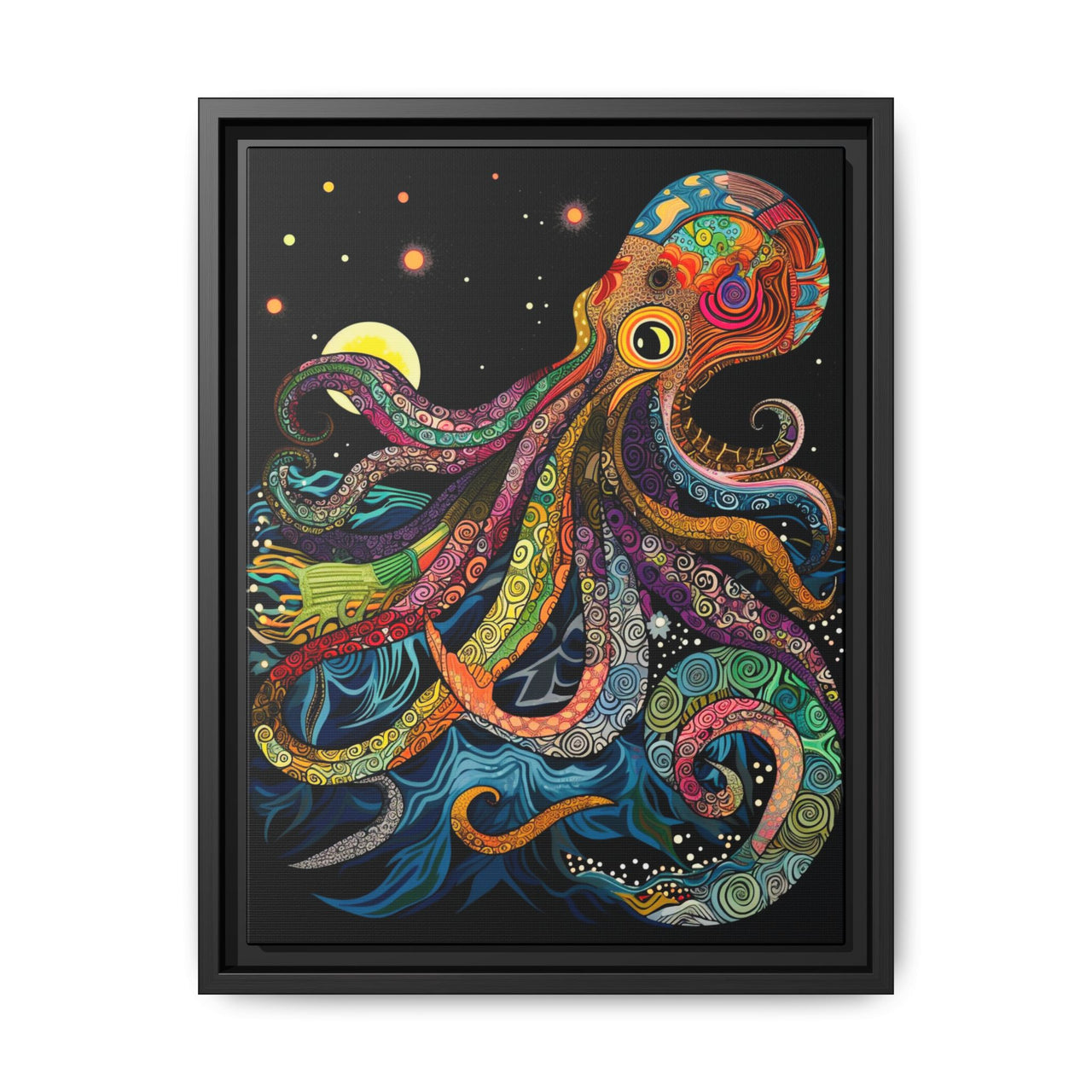 Midnight Depths Octopus Canvas Wall Art with Frame