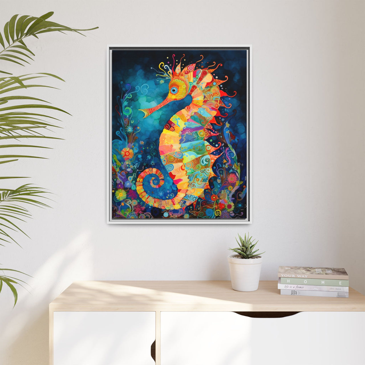 Coral Carnival Seahorse Canvas Wall Art with Frame