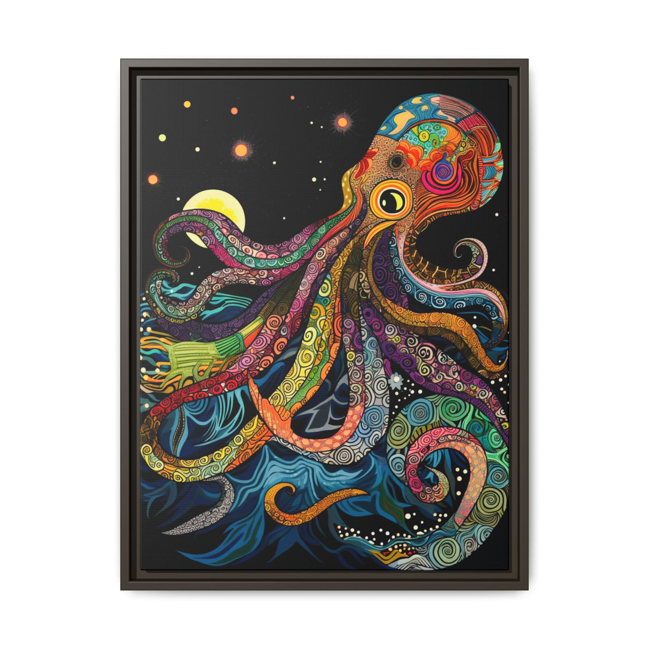 Midnight Depths Octopus Canvas Wall Art with Frame