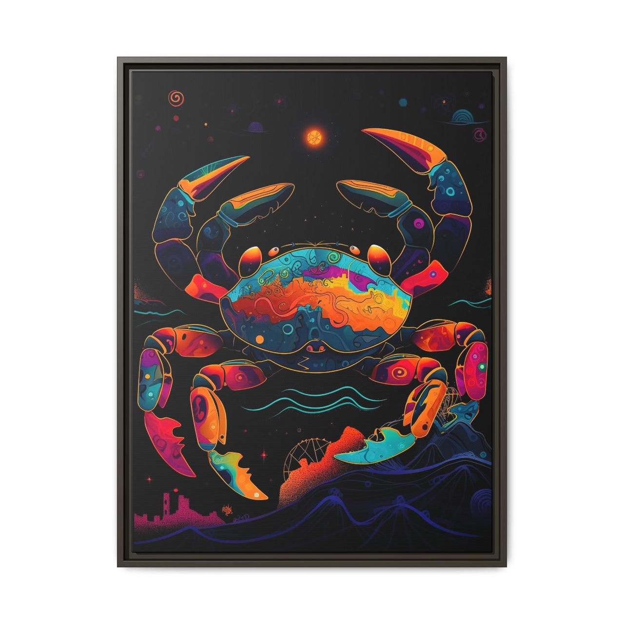Neon Tide Crab Canvas Wall Art with Frame