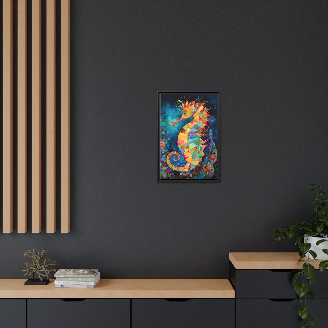 Coral Carnival Seahorse Canvas Wall Art with Frame