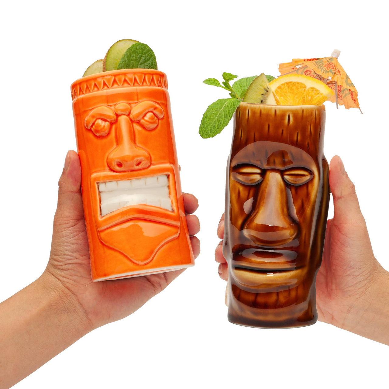 Hand-Carved and Hand-Painted Tiki Mugs - Assorted Set of 8-2