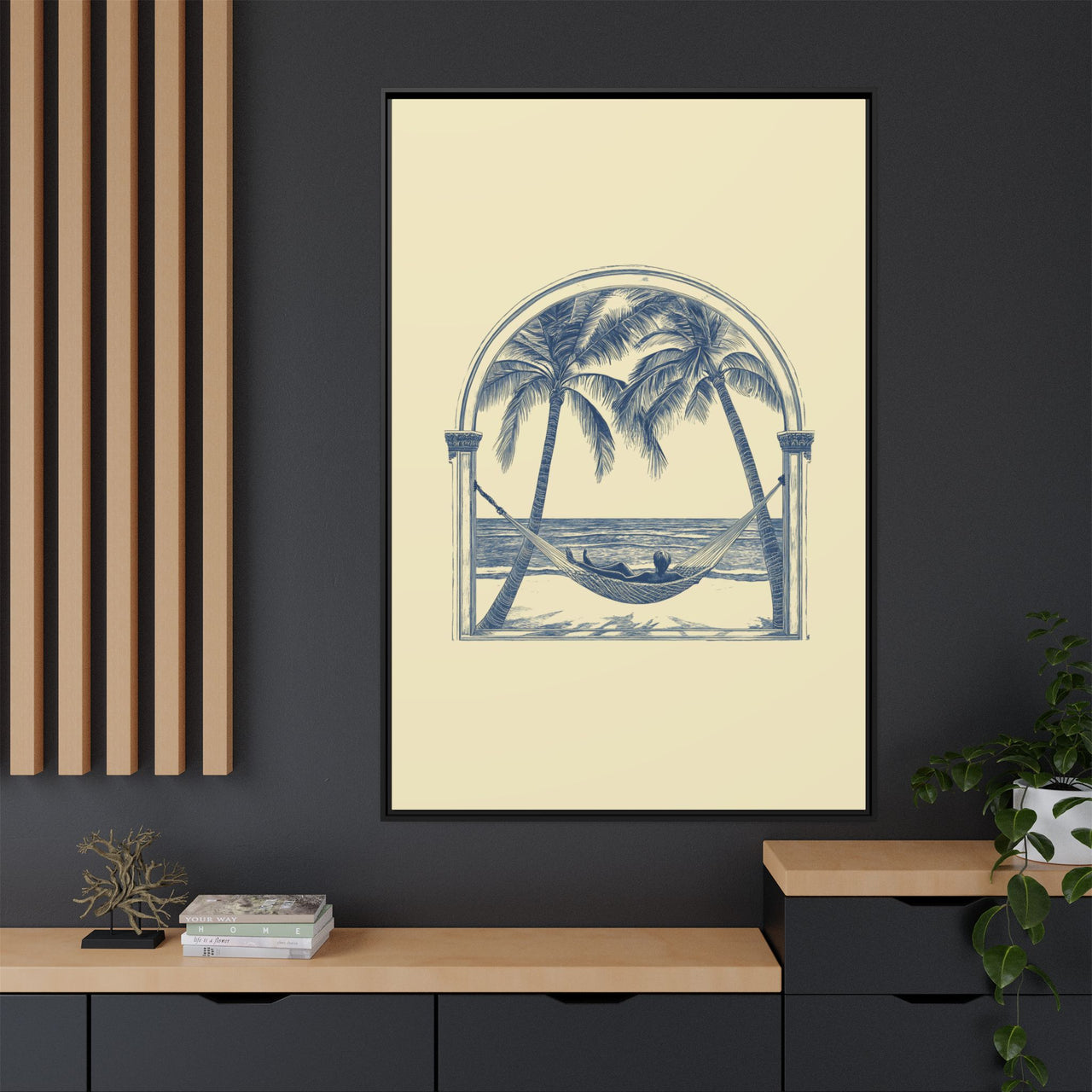 Palm Retreat Hammock Canvas Wall Art with Frame