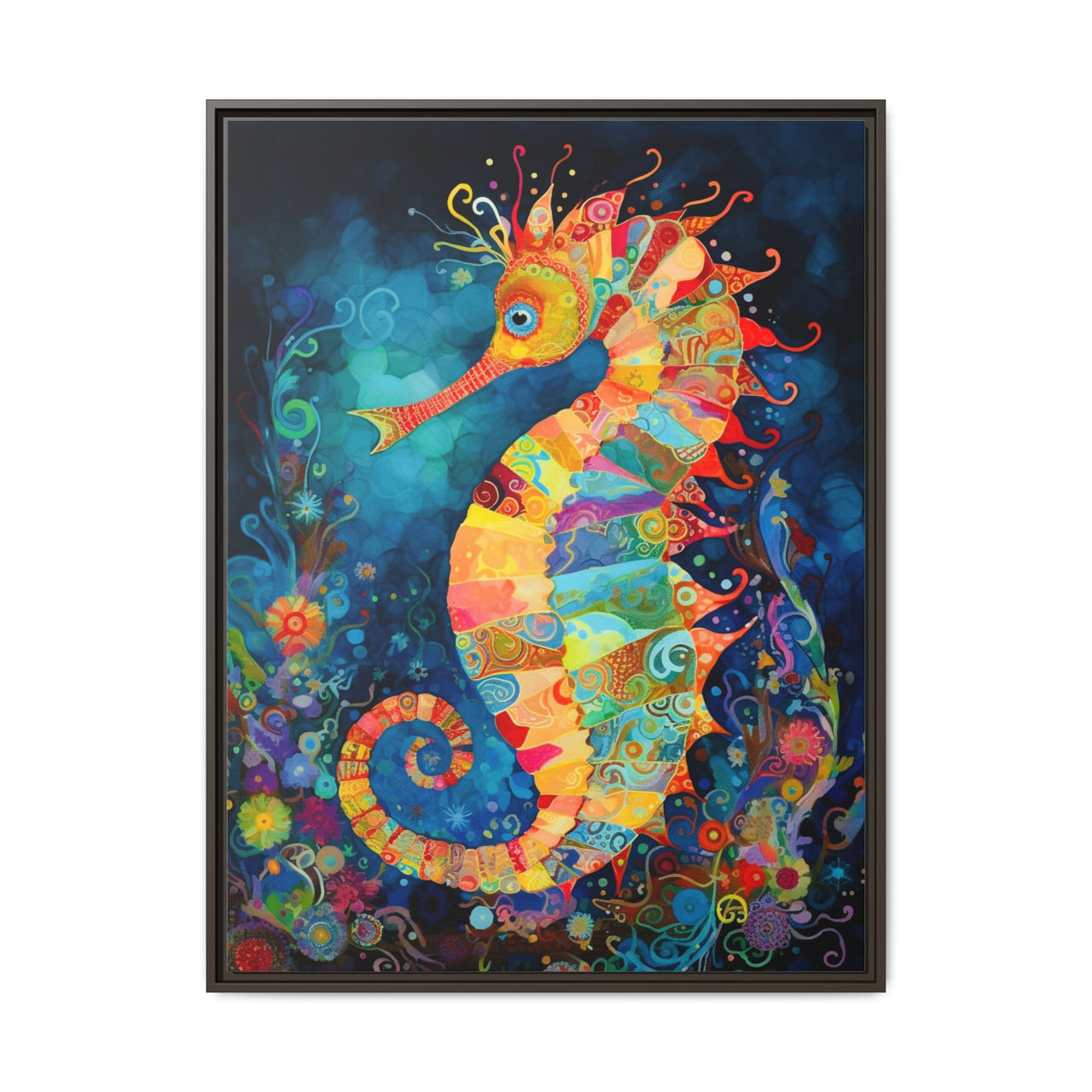 Coral Carnival Seahorse Canvas Wall Art with Frame