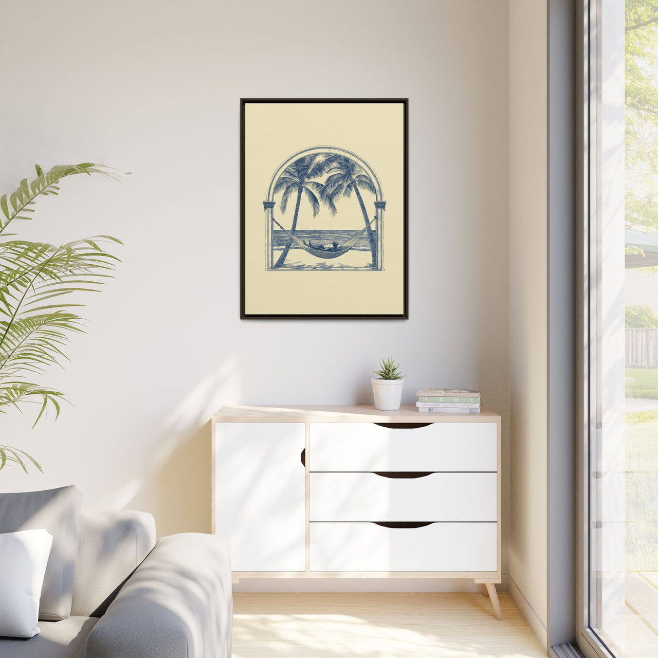 Palm Retreat Hammock Canvas Wall Art with Frame