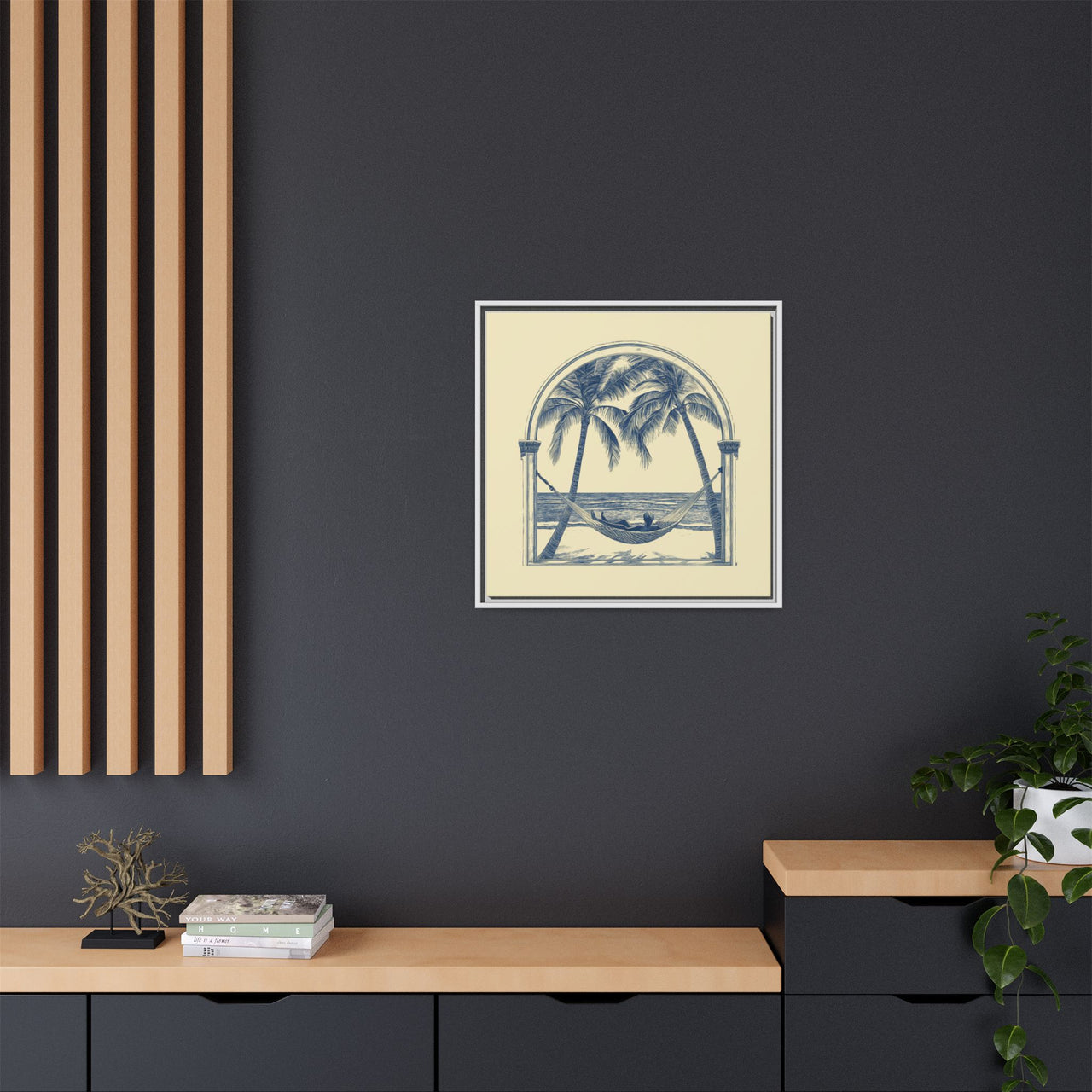 Palm Retreat Hammock Canvas Wall Art with Frame