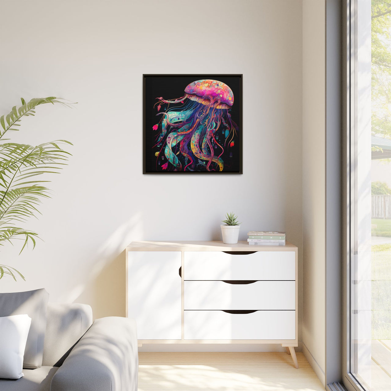 Celestial Drifter Jellyfish Canvas Wall Art with Frame