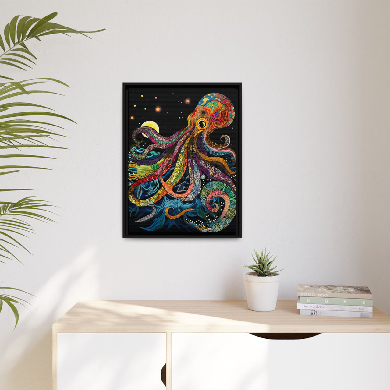 Midnight Depths Octopus Canvas Wall Art with Frame