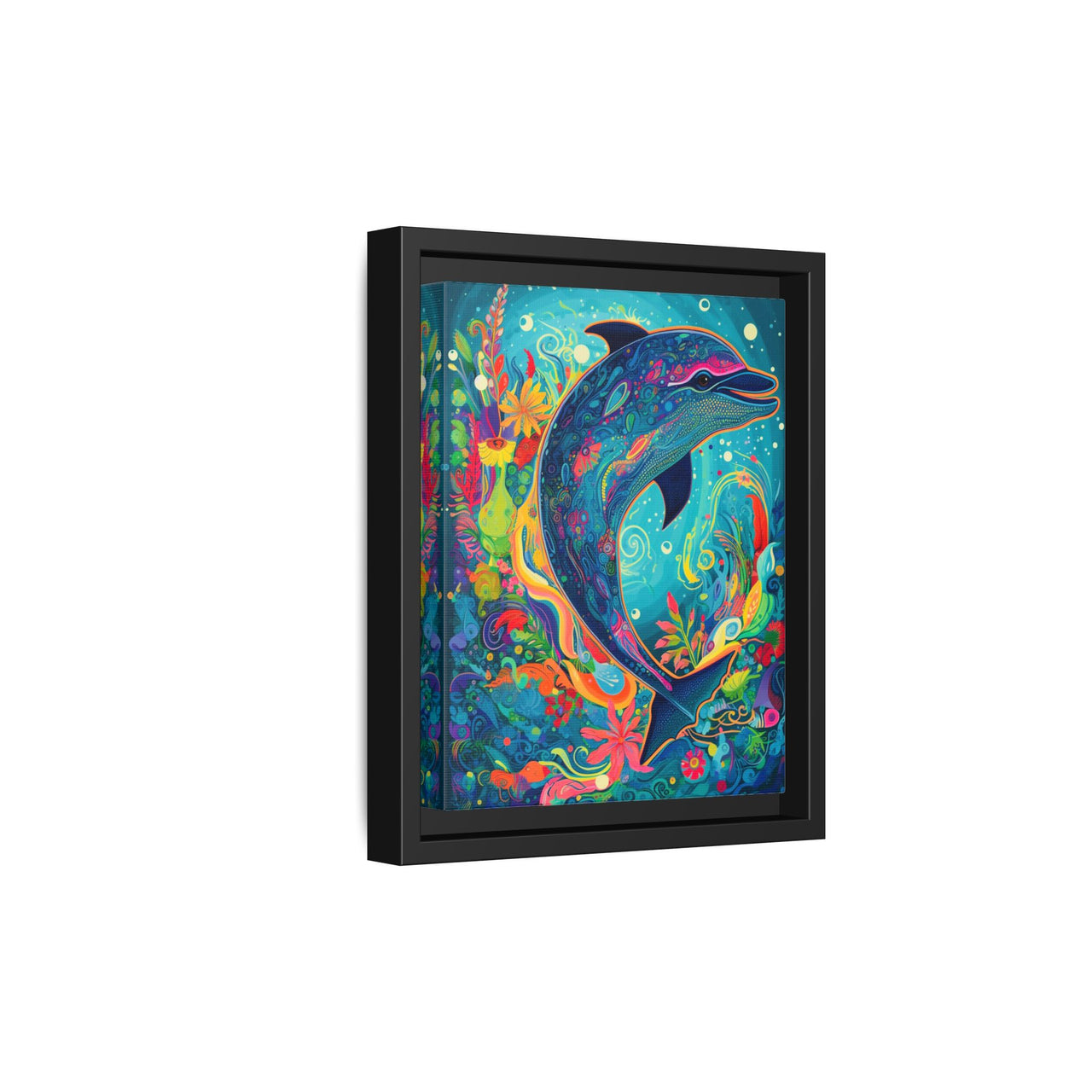 Ocean Bloom Dolphin Canvas Wall Art with Frame