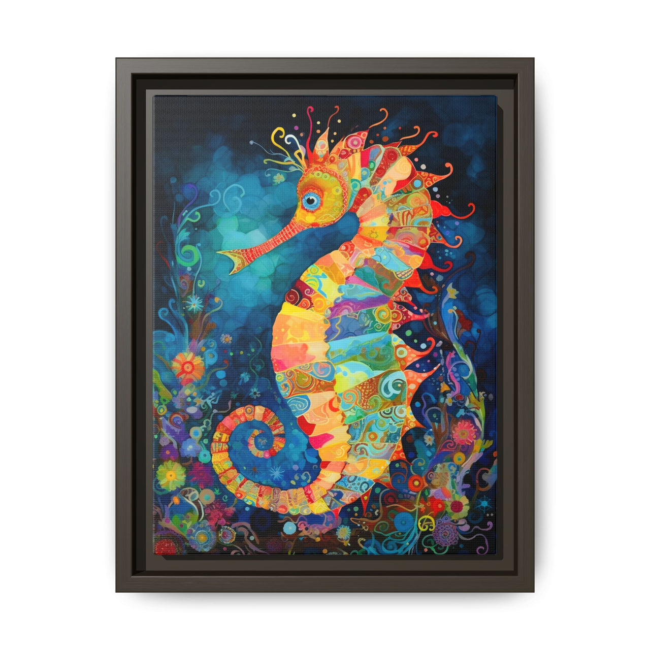 Coral Carnival Seahorse Canvas Wall Art with Frame