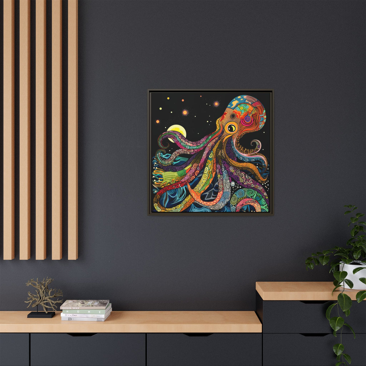 Midnight Depths Octopus Canvas Wall Art with Frame