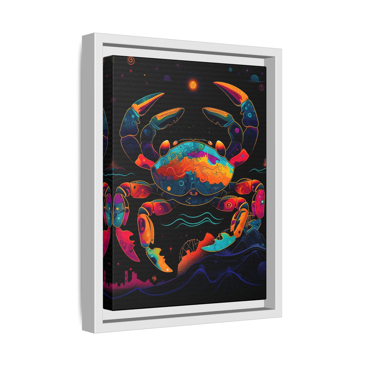 Neon Tide Crab Canvas Wall Art with Frame