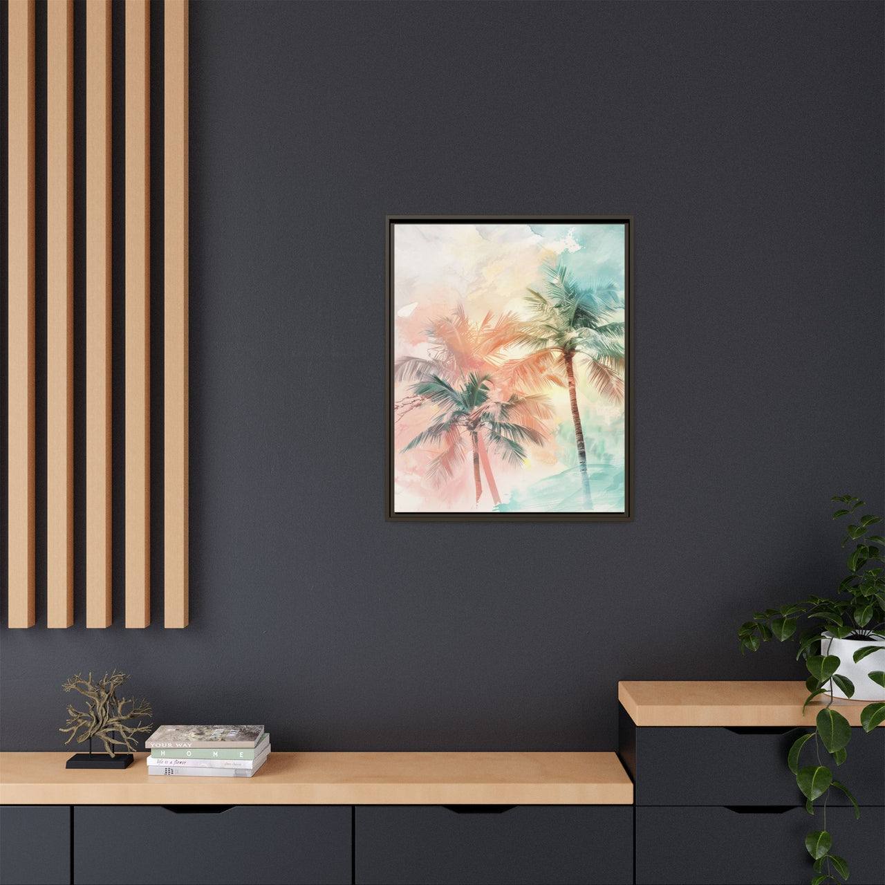 Palm Glow Canvas Wall Art with Frame