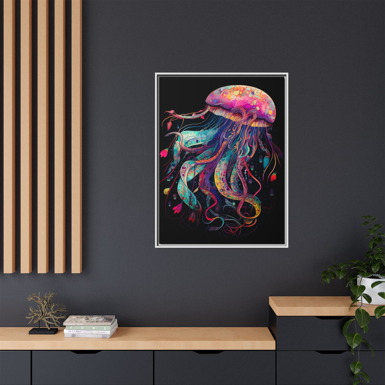 Celestial Drifter Jellyfish Canvas Wall Art with Frame