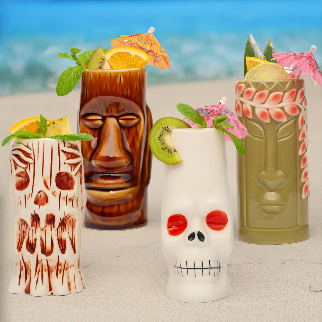 Hand-Carved and Hand-Painted Tiki Mugs - Assorted Set of 8-3