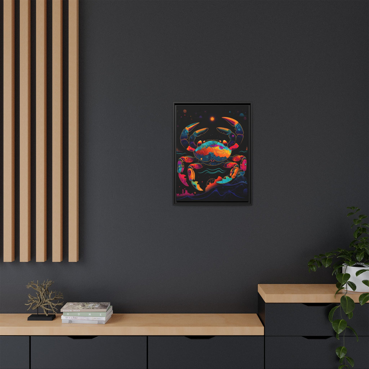 Neon Tide Crab Canvas Wall Art with Frame